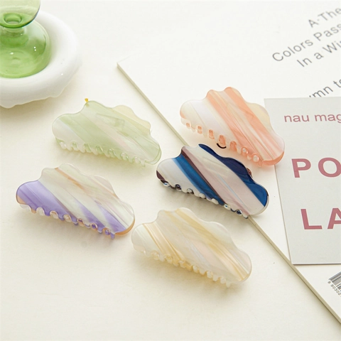 Grande Pinza per Capelli in Acetato a Forma di Nuvola Trama Marmo Sfumata Colorata Clip Squalo Elegante Accessorio Donna
