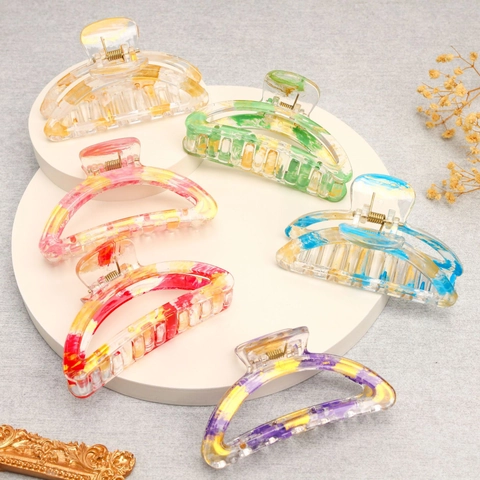 Vintage Trasparente Acrilico Marmo Dipinto Pinza per Capelli Grande Artistico Geometrico Fermaglio per Capelli da Donna Accessori per Capelli Quotidiani
