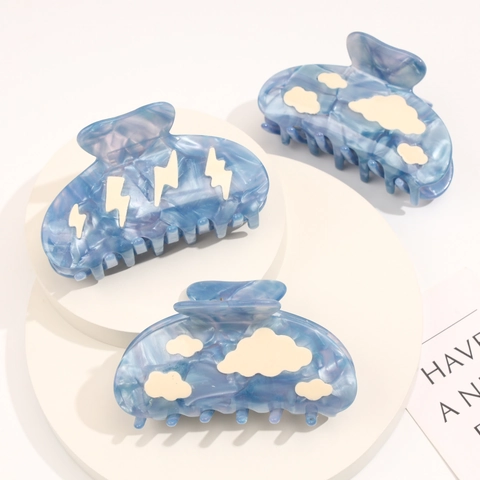 Cellulose Acetate Hair Claw Cloud Lightning Pattern Blue Marble Shark Clip For Women Girls Sweet Korean Style Hair Accessory