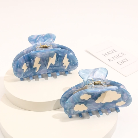 Cellulose Acetate Hair Claw Cloud Lightning Pattern Blue Marble Shark Clip For Women Girls Sweet Korean Style Hair Accessory