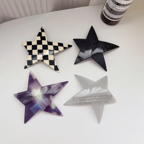 Fermaglio Capelli Stella in Acetato Glitter Lucido Molletta Stella a Cinque Punte Scacchiera Trama Marmo Donna Accessori