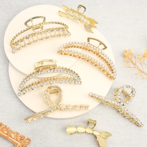 Elegante Fermaglio per Capelli in Lega Con Perle Artificiali E Strass Grande Pinza per Capelli in Metallo per Donna Accessori