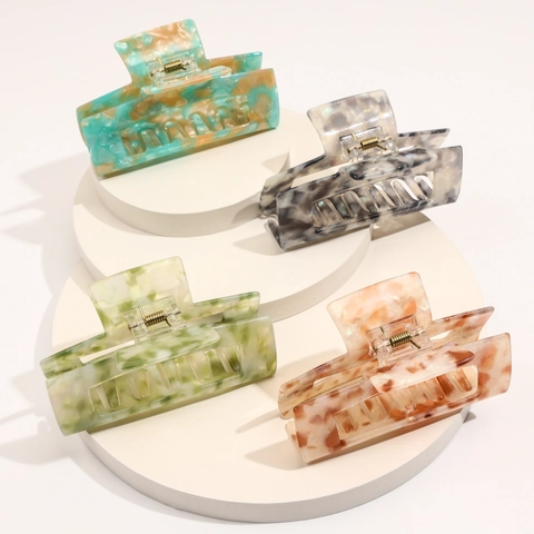 Elegant Acetate Hair Claw Large Marble Tortoiseshell Pattern Rectangular Hollow Hair Clip For Women Hair Accessories