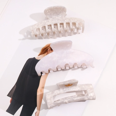 Elegant Acetate Marble Pattern Hair Claw Clip For Women Large Rectangular Dragon Bone Half Moon Styling Accessories
