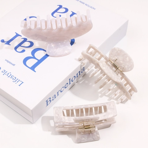 Elegant Acetate Marble Pattern Hair Claw Clip For Women Large Rectangular Dragon Bone Half Moon Styling Accessories