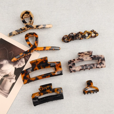 Vintage Acetate Leopard Print Hair Claw Clips For Women Retro Tortoise Shell Geometric Large Hair Shark Clips Fashion Hair Accessories