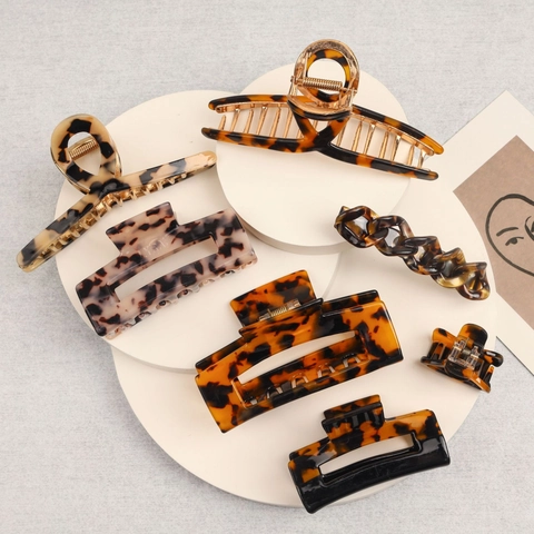 Vintage Acetate Leopard Print Hair Claw Clips For Women Retro Tortoise Shell Geometric Large Hair Shark Clips Fashion Hair Accessories