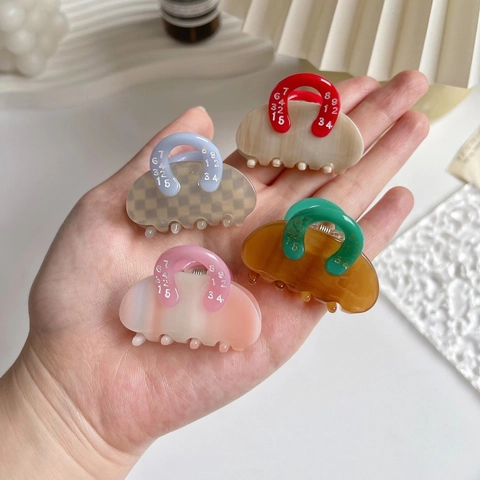 Pinza per Capelli in Acetato Con Stampa Numerica Forma di Borsa a Mano Motivo Scacchiera Marmo Accessorio Capelli Donna