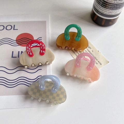 Pinza per Capelli in Acetato Con Stampa Numerica Forma di Borsa a Mano Motivo Scacchiera Marmo Accessorio Capelli Donna