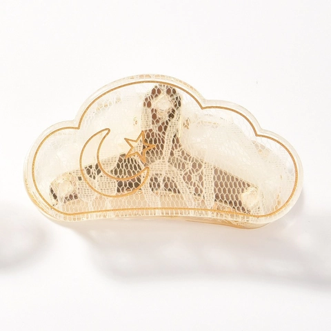Pinza per Capelli ad Artiglio in Acrilico a Forma di Nuvola Vintage Con Motivo in Pizzo Stella Luna Oro per Donna
