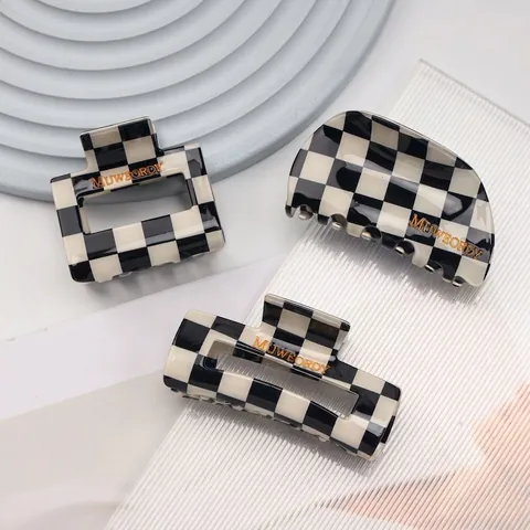 Pinza per Capelli in Acetato a Scacchiera Retrò per Donna Vintage Plaid Quadrato Semitondo Shark Clip Moda Accessori per Capelli Fatti a Mano