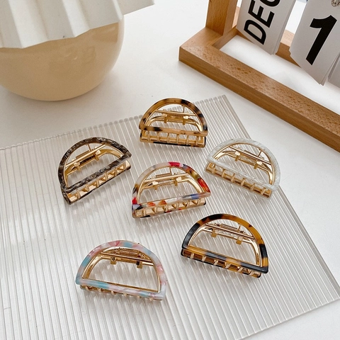 Acetate Alloy Half Moon Hair Claw Clip For Women Vintage Marble Tortoiseshell Pattern Medium Hair Grip Hair Accessories