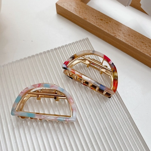 Acetate Alloy Half Moon Hair Claw Clip For Women Vintage Marble Tortoiseshell Pattern Medium Hair Grip Hair Accessories