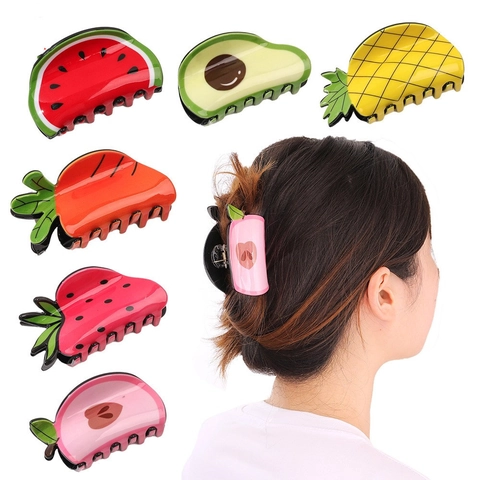 Acryl Obst Haarklammern Süße Erdbeere Wassermelone Ananas Avocado Shark Clips Große Haarknoten Halter Zubehör Für Damen Mädchen Mode Kopfschmuck