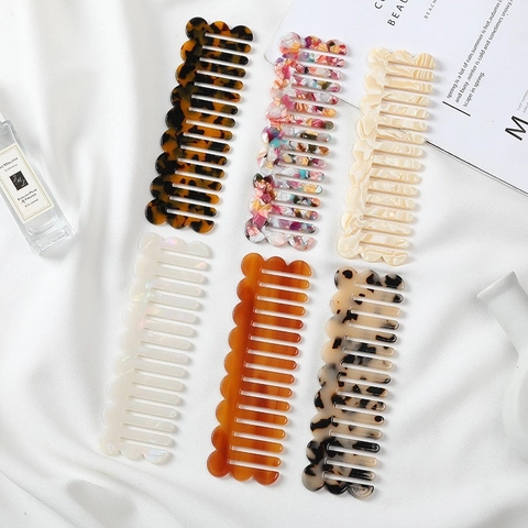 Peine de Acetato Retro para Mujer Antiestático Borde Festoneado Peine de Dientes Anchos Patrón de Mármol Carey Accesorios para el Cabello
