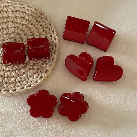 Mini Fermagli per Capelli in Acrilico Rosso Fatti a Mano Lucidi Piccoli Quadrati Cuore Fiore Forcina per Donna Moda Capelli Accessori