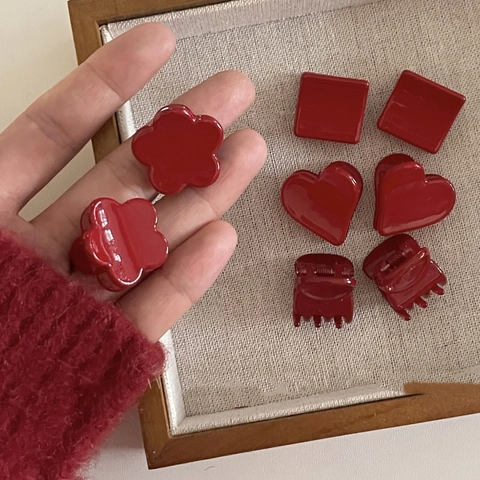 Mini Fermagli per Capelli in Acrilico Rosso Fatti a Mano Lucidi Piccoli Quadrati Cuore Fiore Forcina per Donna Moda Capelli Accessori