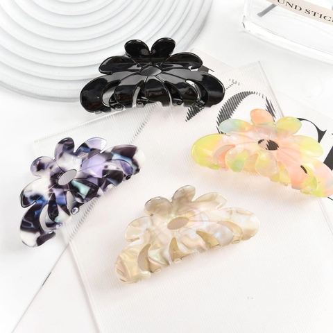 Acetat Blume Haarklammer Elegant Große Floral Shark Clip Retro Marmordruck Haarschmuck Für Damen Dickes Haar