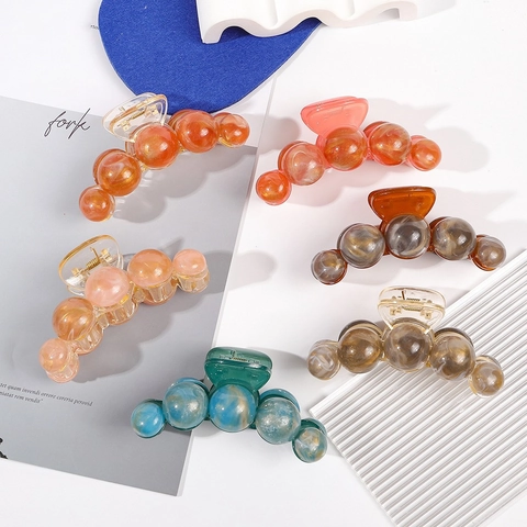 Große Runde Perle Haarklammer Marmor-Textur Kunststoff Rutschfeste Haifisch-Clip Für Damen Elegante Mode Haarschmuck