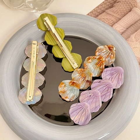 Pinza para Cabello de Concha de Acetato de Celulosa Retro Textura de Mármol Clip de Pico de Pato Elegante para Mujer