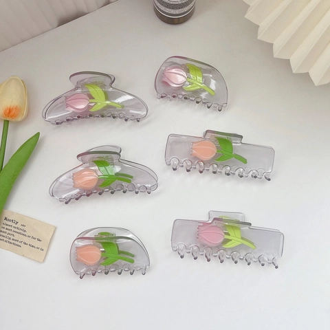 Elegante Molletta per Capelli a Forma di Tulipano in Acetato di Cellulosa Accessorio per Capelli Fatto a Mano per Donna