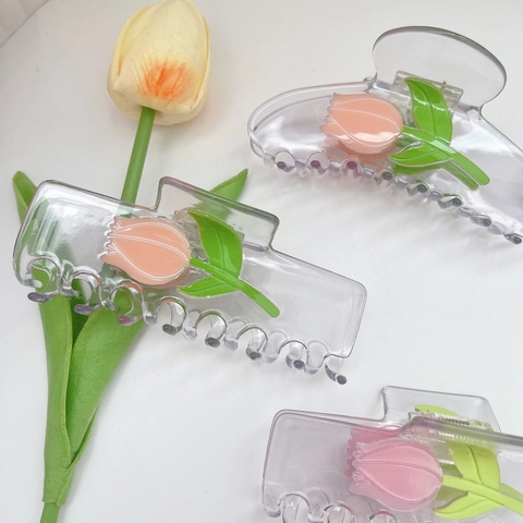 Elegante Molletta per Capelli a Forma di Tulipano in Acetato di Cellulosa Accessorio per Capelli Fatto a Mano per Donna