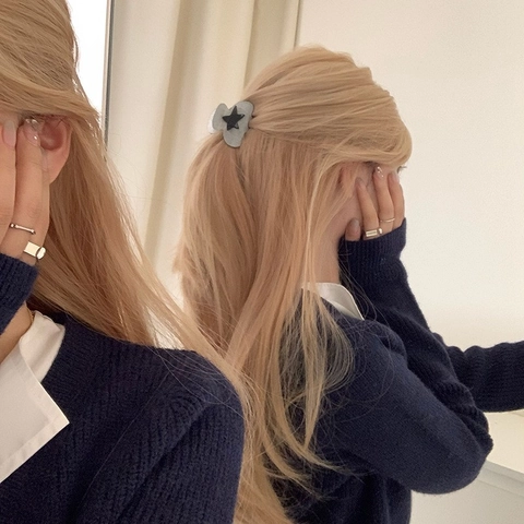 Pinza per Capelli da Donna in Acrilico con Pentagramma a Stella Grigio Argento Stile Y2K Geometrica per Ragazze