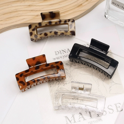 Pinza per Capelli Rettangolare Cava Minimalista in PC Quadrata Shark Clip per Donna Moda Leopardo Tartarugato Accessori per Capelli