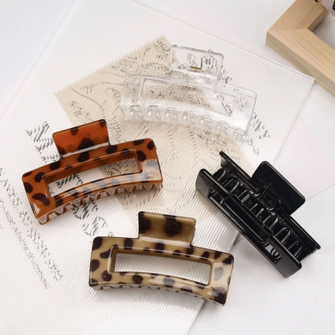Pinza per Capelli Rettangolare Cava Minimalista in PC Quadrata Shark Clip per Donna Moda Leopardo Tartarugato Accessori per Capelli
