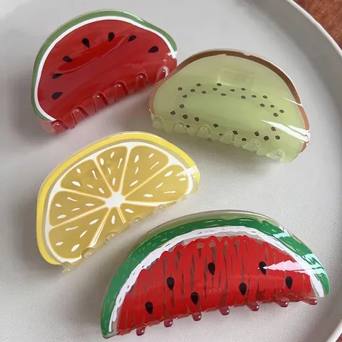 Pinzas para el Cabello de Acetato con Forma de Fruta Hechas a Mano Sandía Kiwi Pitaya Naranja para Mujeres Niñas Accesorios