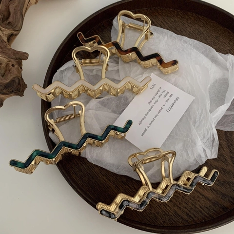 Pinza per Capelli in Lega di Acetato a Forma di Onda Vintage per Donna Elegante Molla per Capelli Grande Design a Cuore Accessori