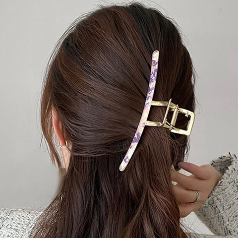 Extra Large Acetate Hair Claw Clip For Women Thick Hair Handmade Alloy Marble Pattern Shark Clip Fashion Hair Accessory