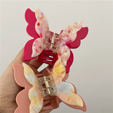 Pinza para el Cabello de Mariposa de Acetato de Doble Capa Nacarada Irisada Estilo de Hada Accesorios para el Cabello Mujer