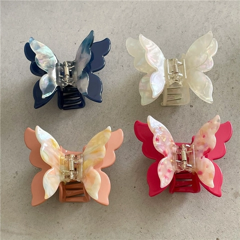 Pinza para el Cabello de Mariposa de Acetato de Doble Capa Nacarada Irisada Estilo de Hada Accesorios para el Cabello Mujer