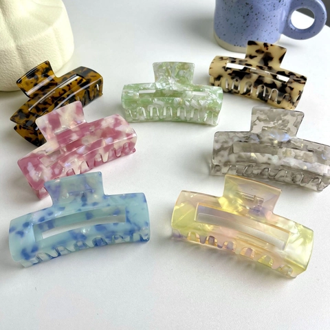 Acetate Hair Claw Clip Retro Square Marble Leopard Print Large Shark Clip Rectangular Hollow Hair Accessories For Women Daily