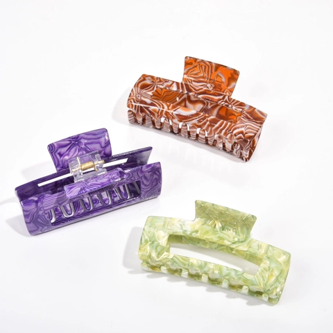 Pinza per Capelli Grande in Acetato Vintage da Donna Motivo Marmoreo Rettangolare Vuoto Clip Squalo Tenuta Forte Antiscivolo