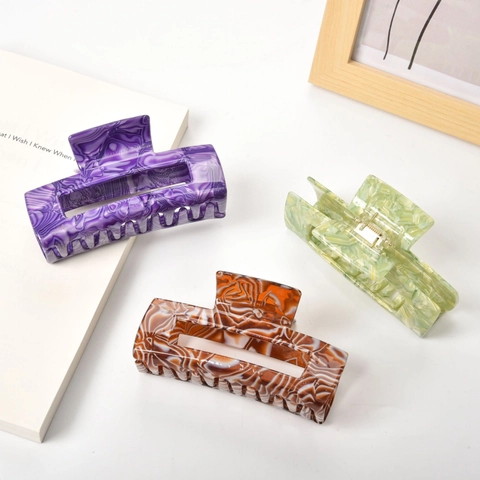 Pinza per Capelli Grande in Acetato Vintage da Donna Motivo Marmoreo Rettangolare Vuoto Clip Squalo Tenuta Forte Antiscivolo