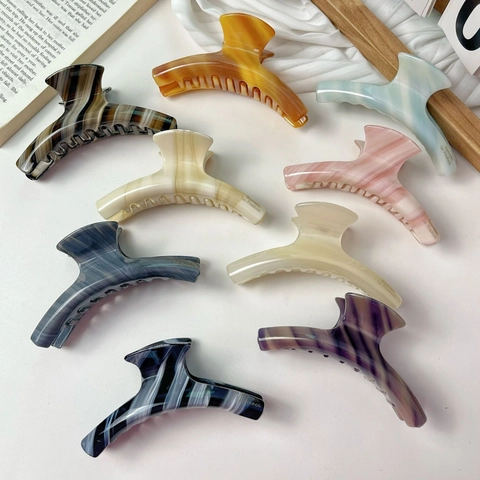 Grote Acetaat Haarklem Franse Stijl Marmerpatroon Sterke Grip Haaraccessoires Voor Vrouwen Dik Haar Fixatie Tool