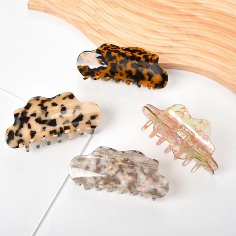 Large Cellulose Acetate Wave Cloud Hair Claw Clip Elegant Handmade Tortoise Leopard Floral Pattern Nonslip Hair Accessory For Women