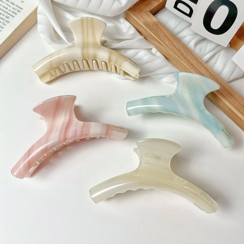 Grote Acetaat Haarklem Franse Stijl Marmerpatroon Sterke Grip Haaraccessoires Voor Vrouwen Dik Haar Fixatie Tool