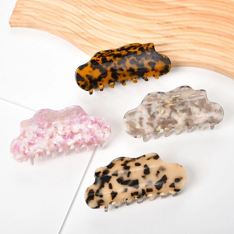 Large Cellulose Acetate Wave Cloud Hair Claw Clip Elegant Handmade Tortoise Leopard Floral Pattern Nonslip Hair Accessory For Women