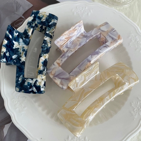 Pinza per Capelli Vintage in Acetato di Marmo Stile Pittura a Olio Rettangolare Grande Artiglio per Capelli Donna