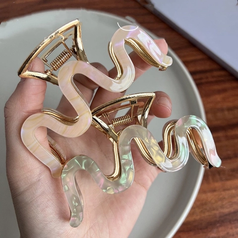 Französische Minimalistische Haarklammer Aus Acetat In Wellenform Für Damen Legierung Metall Haarkralle Groß Eleganter Haarschmuck