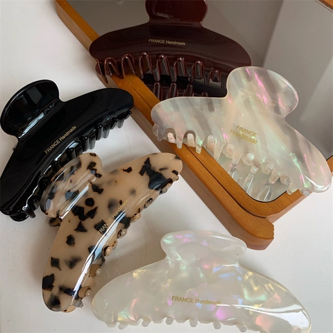 Grande Pinza per Capelli in Acetato Stile Francese Motivo Marmo Leopardo Clip per Capelli Geometrica Accessori per Capelli Donna