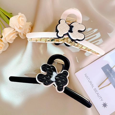 Grande Pinza per Capelli in Acetato per Donna Design Orso Carino Texture Trapuntata Dolce Fiocco Accessorio per Capelli