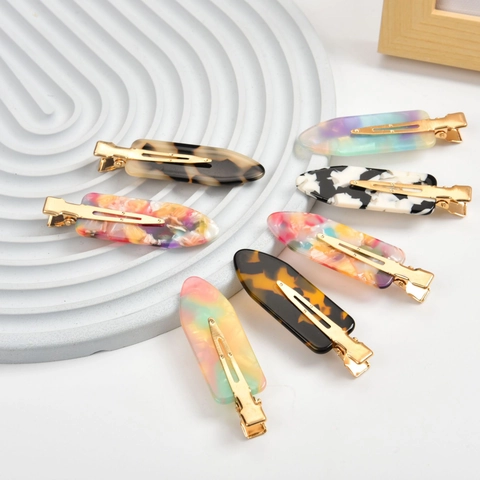 French Vintage Acetate Duckbill Hair Clips For Women Geometric Marble Pattern Candy Color Side Fringe Clip Fashion Hair Accessories