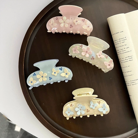 Molletta per Capelli in Acetato con Fiori e Farfalle Vintage Squisito Strass Grande Pinza per Capelli per Donna Gioielli per Capelli