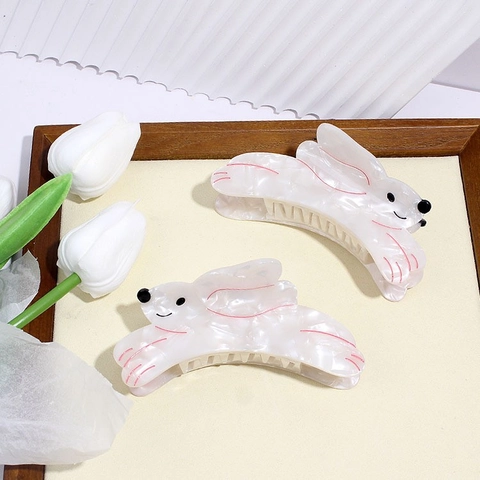 Cute Rabbit Cellulose Acetate Hair Claw Large Marble Pattern Shark Clip For Women Elegant Animal Shaped Hair Accessories