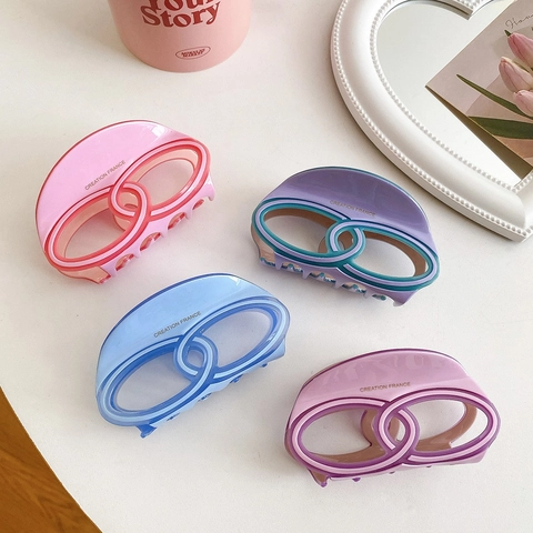 Molletta per Capelli in Acetato Vintage Francese Doppio Anello Traforato Geometrico Shark Clip Dolce Grande Accessori per Capelli Donna
