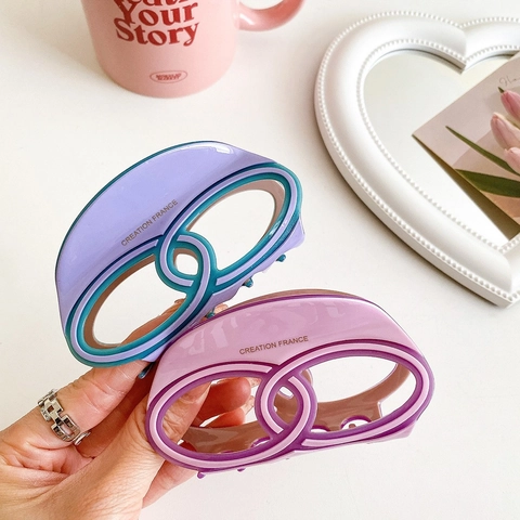 Molletta per Capelli in Acetato Vintage Francese Doppio Anello Traforato Geometrico Shark Clip Dolce Grande Accessori per Capelli Donna